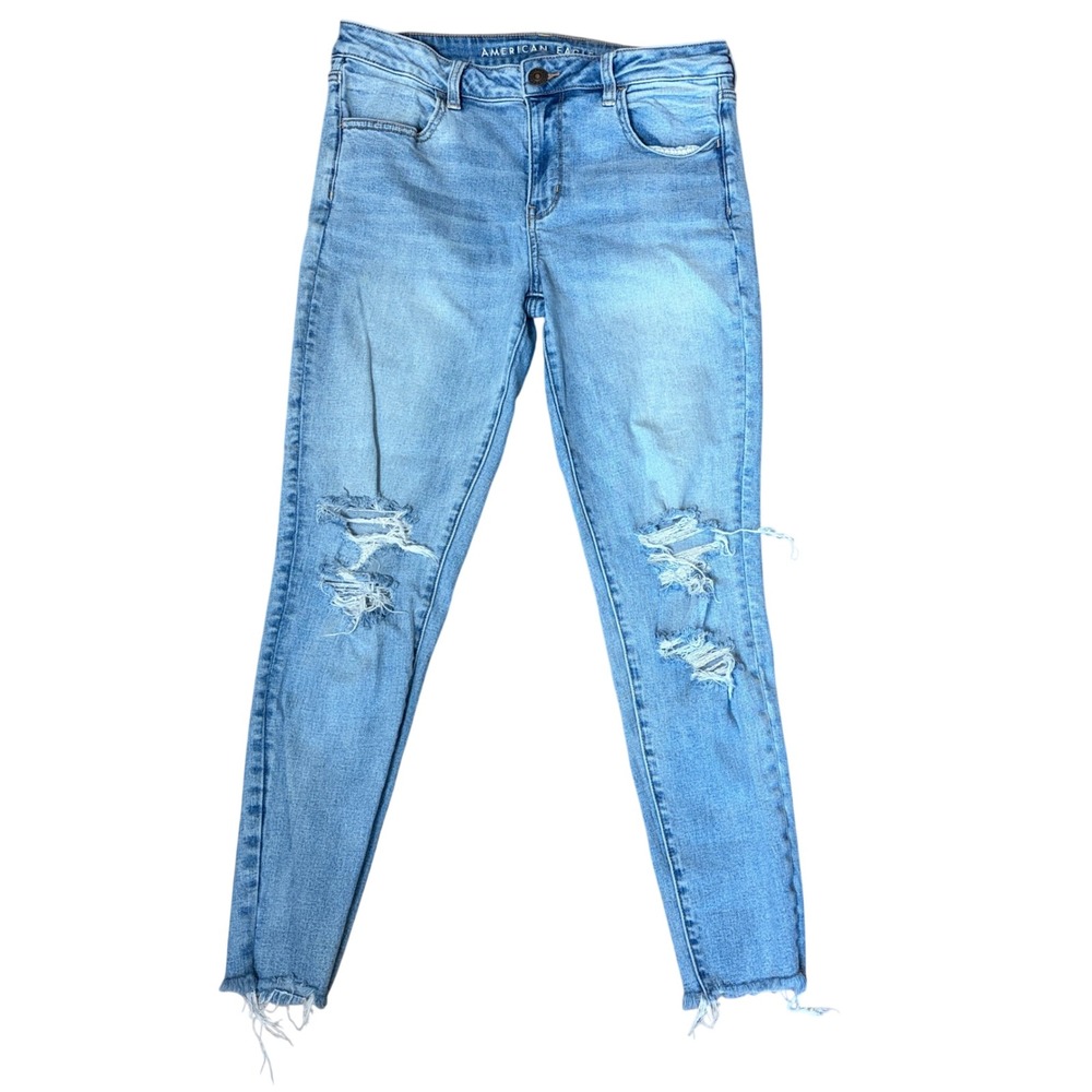 American Eagle Super Stretch Jegging Distressed Light Wash Jeans Womens 12 Reg